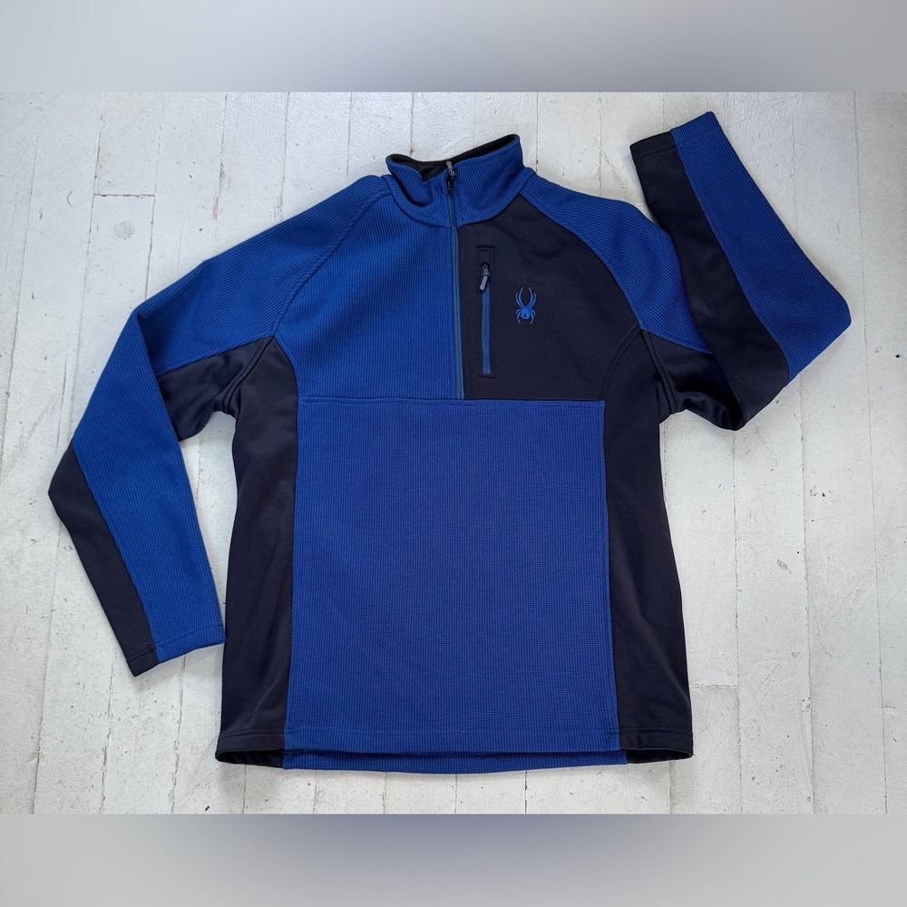 SPYDER Quarter-Zip Pullover Jacket Sweatshirt Mens XL Royal/Navy Blue Zip Pocket